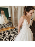 Spaghetti Strap Ivory Chiffon Beach Wedding Dresses Lace Applique Bridal Dress AWD1242-SheerGirl
