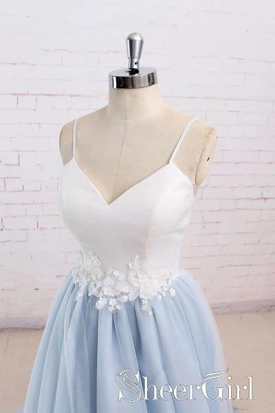 Spaghetti Strap Ivory Top Sky Blue Bottom Skirt Wedding Dress with Florals AWD1696 Spaghetti Strap Ivory Top Sky Blue Bottom Skirt Wedding Dress with Florals AWD1696