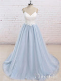 Spaghetti Strap Ivory Top Sky Blue Bottom Skirt Wedding Dress with Florals AWD1696-SheerGirl