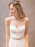 Spaghetti Strap Ivory Tulle Beach Wedding Dresses Rhinestone Backless Bridal Dress AWD1271-SheerGirl