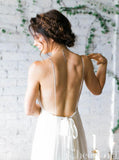 Spaghetti Strap Ivory Wedding Dresses Backless Chiffon Long Bridal Dress AWD1598-SheerGirl