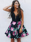 Spaghetti Strap Knee Length Plus Size Black Floral Homecoming Dresses ARD1602