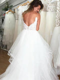 Spaghetti Strap Lace Applique Ivory Organza Beach Wedding Dresses AWD1252-SheerGirl