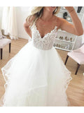 Spaghetti Strap Lace Applique Ivory Organza Beach Wedding Dresses AWD1252-SheerGirl
