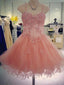 Spaghetti Strap Lace Applique Pink Mini Organza Homecoming Dresses ARD1692