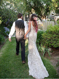 Spaghetti Strap Lace Appliqued Ivory Mermaid Rustic Country Wedding Dresses AWD1209-SheerGirl