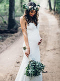 Spaghetti Strap Maternity Lace Wedding Dresses Ivory Mermaid Sheath Wedding Dress AWD1246-SheerGirl