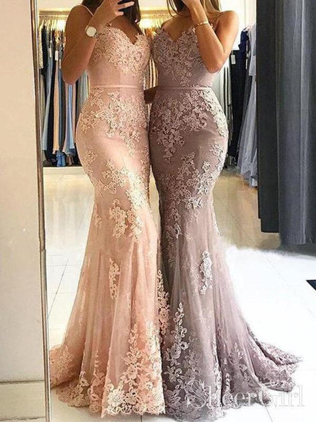 Spaghetti Strap Mermaid Lace Prom Dresses Mauve Pageant Dress ARD2023