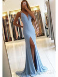 Spaghetti Strap Mermaid Prom Dresses High Slit Sky Blue Backless Formal Dresses ARD1016-SheerGirl