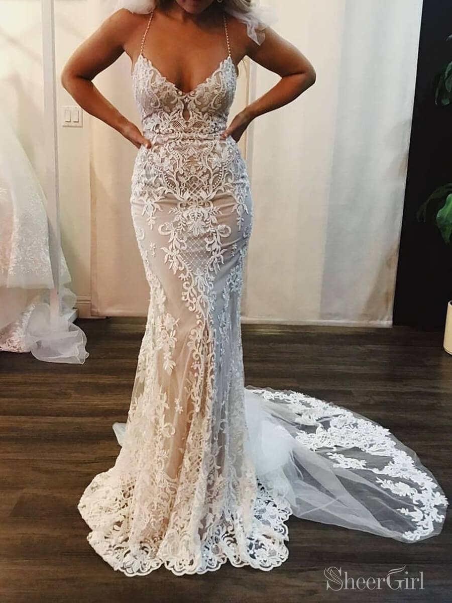 Trumpet Mermaid Lace Spaghetti Straps Wedding Dress