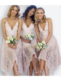 Spaghetti Strap Pink Lace Bridesmaid Dresses Midi Tea Length Bridesmaid Dress ARD1185-SheerGirl