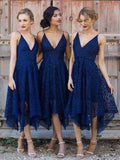 Spaghetti Strap Pink Lace Bridesmaid Dresses Midi Tea Length Bridesmaid Dress ARD1185-SheerGirl