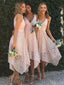 Spaghetti Strap Pink Lace Bridesmaid Dresses Midi Tea Length Bridesmaid Dress ARD1185