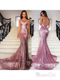 Spaghetti Strap Pink Mermaid Prom Dresses Sexy Backless Formal Dresses apd1870-SheerGirl