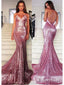 Spaghetti Strap Pink Mermaid Prom Dresses Sexy Backless Formal Dresses apd1870