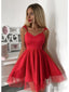Špagetový pásek Červené Krátké plesové šaty Mini elegantní šaty pro návrat domů ARD1850