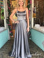 Spaghetti Strap Satin Backless Grey Prom Dresses Cheap Long Formal Dress APD3347