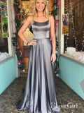Spaghetti Strap Satin Backless Grey Prom Dresses Cheap Long Formal Dress APD3347-SheerGirl
