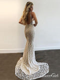 Spaghetti Strap Sexy Deep V Neck Mermaid Lace Prom Dress with Train ARD1855-SheerGirl