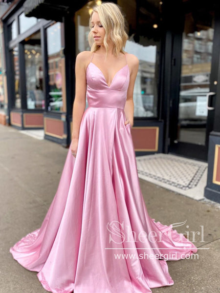 Simple Light Pink Asymmetrical Prom Dress, Sexy Spaghetti Strap Bridesmaid  Dress N1292 – Simibridaldresses