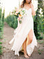 Špagetový pásek Jednoduché letní svatební šaty Levné svatební šaty s rozparkem AWD1114 