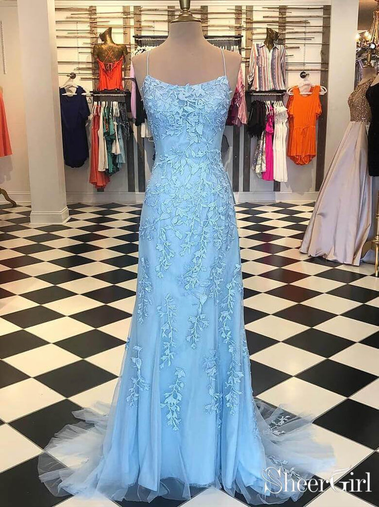 Spaghetti Strap Sky Blue Mermaid Prom Dresses Backless Pageant Formal Dress ARD1783-SheerGirl