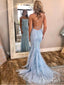 Spaghetti Strap Sky Blue Mermaid Prom Dresses Backless Pageant Formal Dress ARD1783