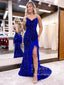 Spaghetti Strap Sparkly Prom Dresses with Slit Sheath Formal Dress Feather Decoration ARD2908
