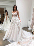 Spaghetti Strap Sweetheart Neck Beach Wedding Dresses 3D Appliqued Bridal Dresses AWD1614-SheerGirl