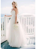 Spaghetti Strap Sweetheart Neck Ivory Tulle Beach Wedding Dresses AWD1228-SheerGirl