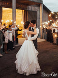 Spaghetti Strap V Neck Ball Gown Wedding Dresses Simple Stripe Printed Bridal Dress AWD1343-SheerGirl