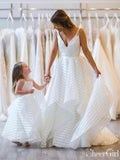 Spaghetti Strap V Neck Ball Gown Wedding Dresses Simple Stripe Printed Bridal Dress AWD1343-SheerGirl