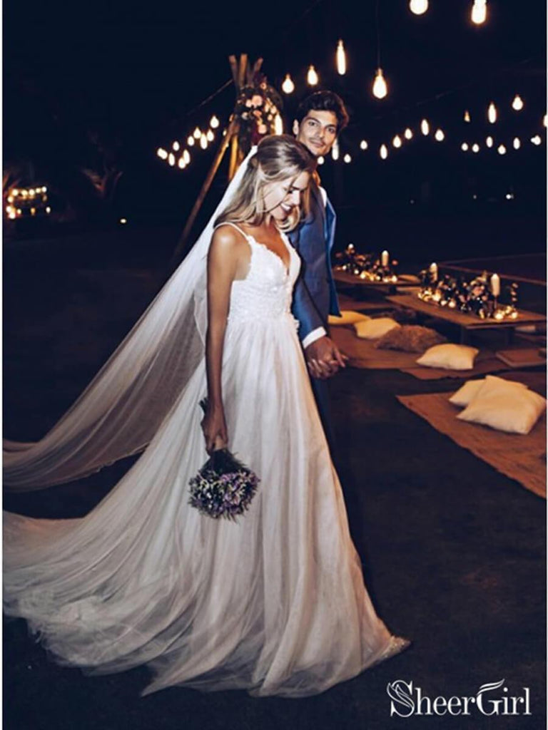 Spaghetti Strap V Neck Beach Wedding Dresses Backless Summer Bridal Dresses AWD1170 Spaghetti Strap V Neck Beach Wedding Dresses Backless Summer Bridal Dresses AWD1170