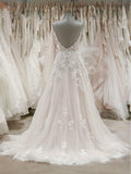 Spaghetti Strap V Neck Beach Wedding Dresses Beaded Bodice Wedding Dress AWD1180-SheerGirl