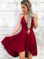 Spaghetti Strap V Neck High Low Simple Burgundy Homecoming Dresses ARD1673