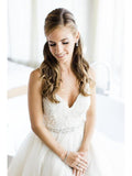 Spaghetti Strap V Neck Lace&Chiffon Beach Wedding Dresses with Crystal Sash AWD1282-SheerGirl