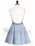 Spaghetti Strap V Neck Light Blue Homecoming Dresses with Rhinestone ARD1605-SheerGirl