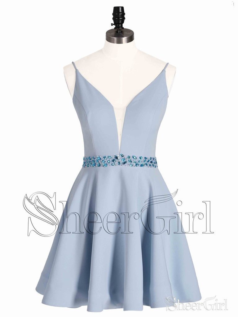 Spaghetti Strap V Neck Light Blue Homecoming Dresses with Rhinestone ARD1605 Spaghetti Strap V Neck Light Blue Homecoming Dresses with Rhinestone ARD1605