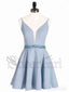 Spaghetti Strap V Neck Light Blue Homecoming Dresses with Rhinestone ARD1605