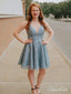 Spaghetti Strap V Neck Light Blue Lace Homecoming Dresses Chic Backless Hoco Dress ARD1786