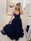 Spaghetti Strap V Neck Navy Blue Prom Dresses Long Formal Dress ARD2110