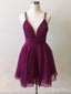 Spaghetti Strap V Neck Purple Homecoming Dresses Short Chiffon Hoco Dress ARD1373