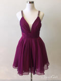 Spaghetti Strap V Neck Purple Homecoming Dresses Short Chiffon Hoco Dress ARD1373-SheerGirl