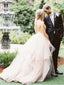 Spaghetti Strap V Neck Silver Grey Ball Gown Wedding Dresses with Organza Ruffles AWD1281