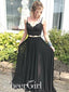 Spaghetti Strap V Neck Two-Piece Formal Dresses Black Lace Evening Dress ARD2160