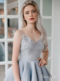 Spaghetti Strap Vintage Silver Grey Lace Appliqued Mini Homecoming Dresses ARD1591-SheerGirl