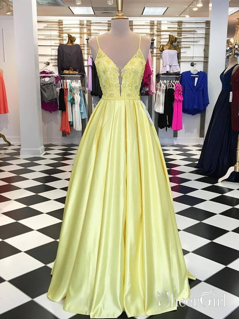 Spaghetti Strap Yellow Prom Dresses with Beaded Bodice ARD1883-SheerGirl