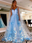 Plesové šaty s 3D květy na špagetová ramínka a dlouhé plesové šaty s kapucí ARD2723 