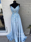 Spaghetti Straps 3D Flowers Prom Dress A Line Prom Gown with Slit ARD2871