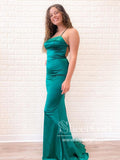 Spaghetti Straps Bateau Neckline Maxi Mermaid Crossed Lace Up Back Long Prom Dress ARD2611-SheerGirl